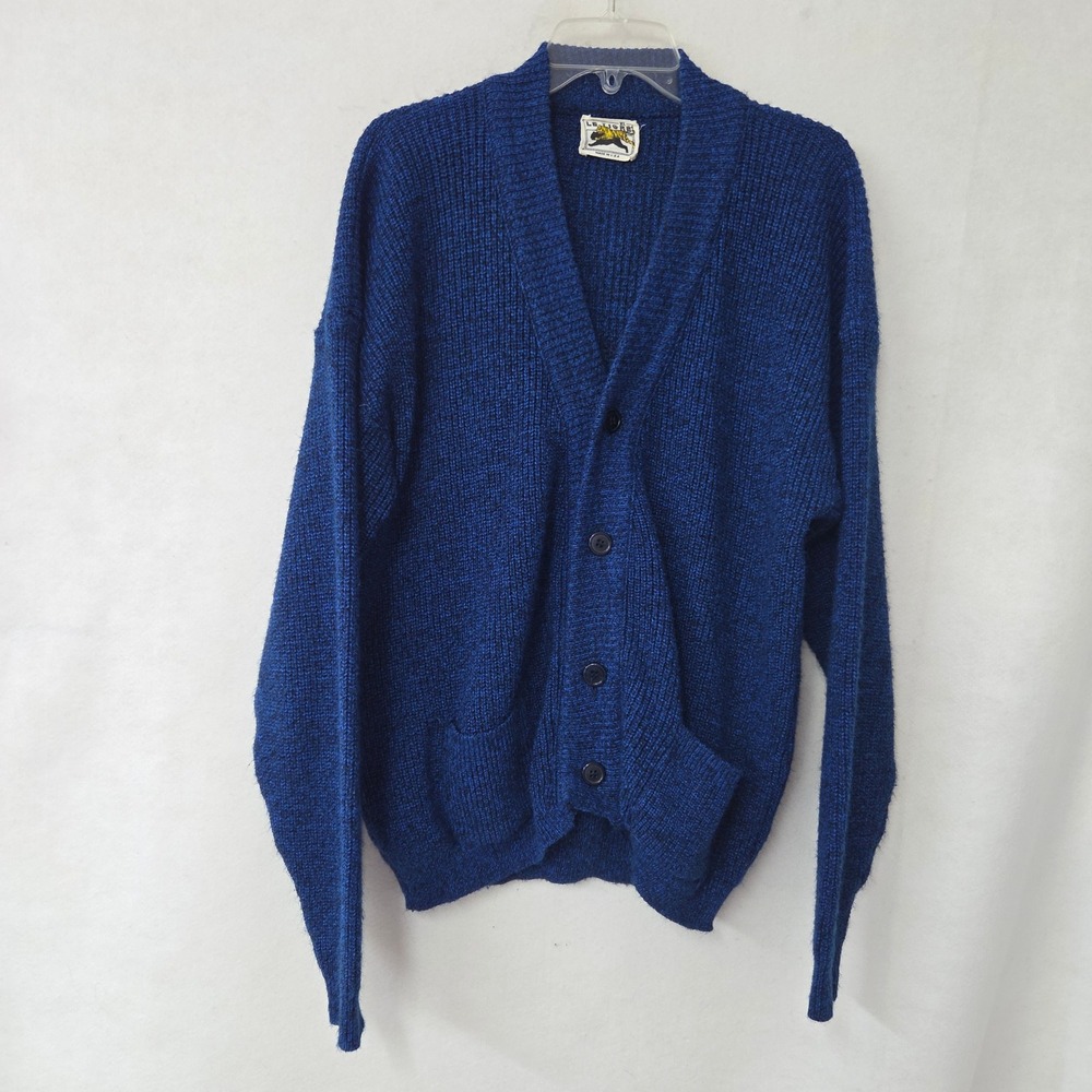 Le Tigre Cardigan Sweater Men XL Blue Vintage Made in USA Acrylic Knit Button Up